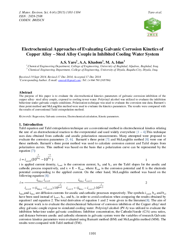(PDF) Electrochemical Approaches of Evaluating Galvanic Corrosion