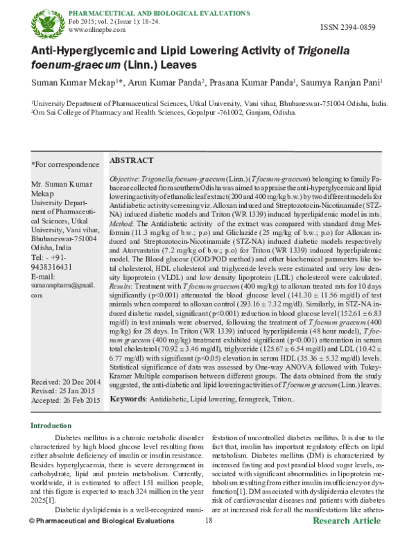 (PDF) Anti-Hyperglycemic and Lipid Lowering Activity of Trigonella ...