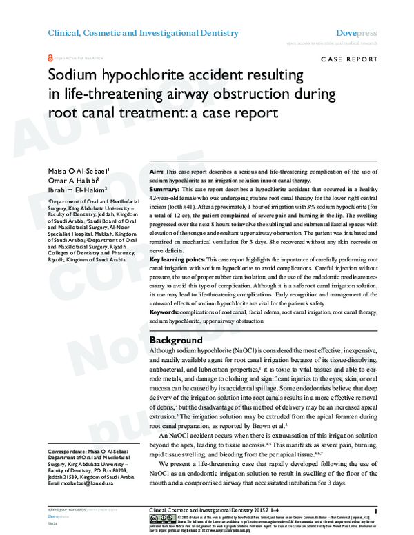 (PDF) sodium hypochlorite accident resulting in lifethreatening airway