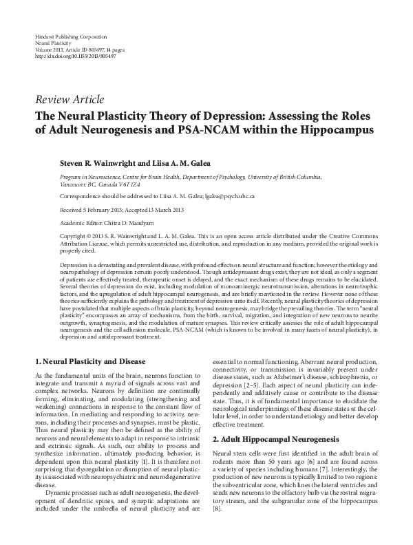 (PDF) The Neural Plasticity Theory of Depression: Assessing the roles ...