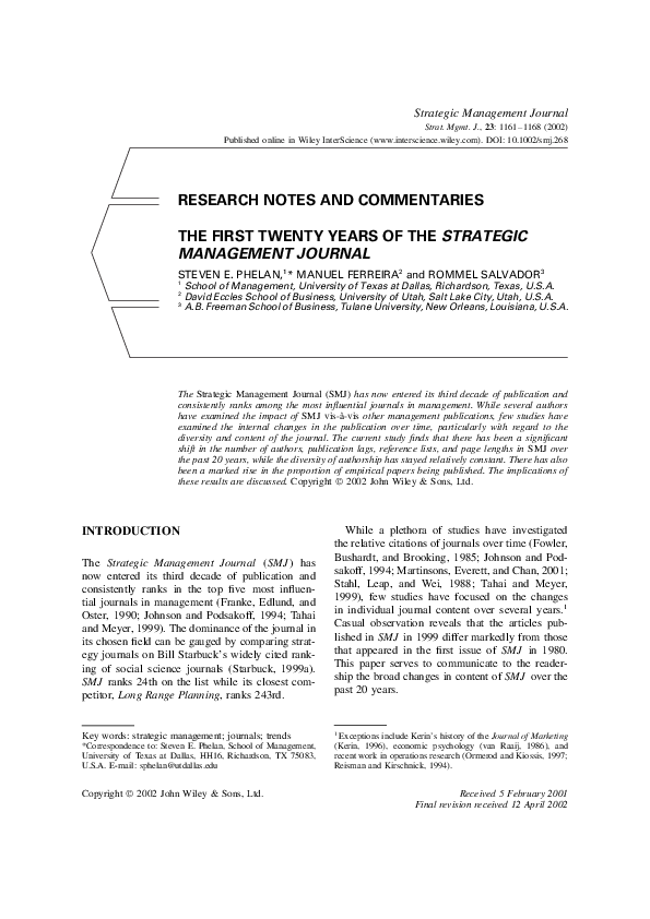 (PDF) The first twenty years of the Strategic Management Journal