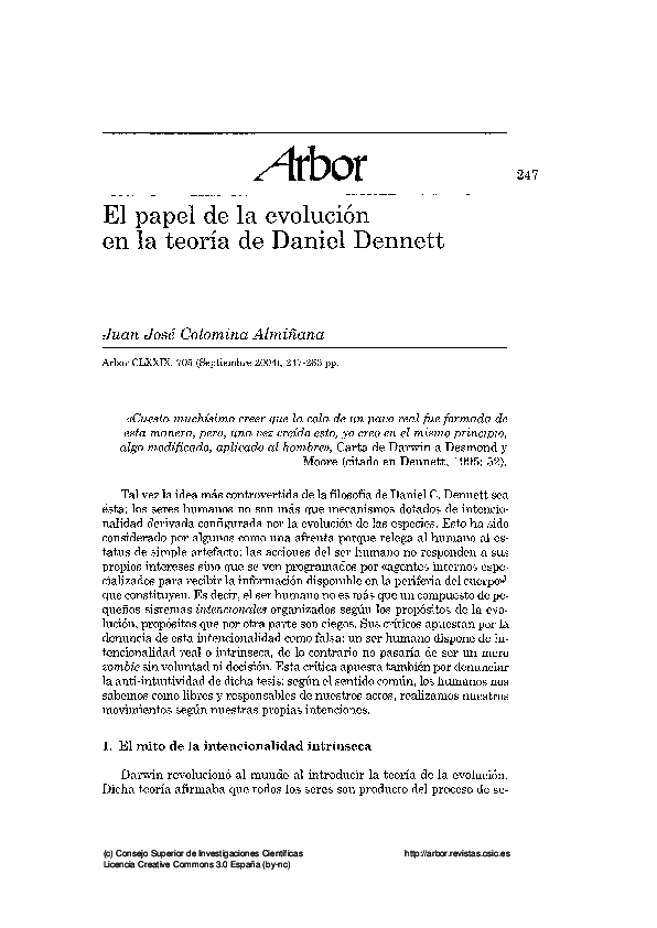 (PDF) El papel de la evolución en la teoría de Daniel Dennett