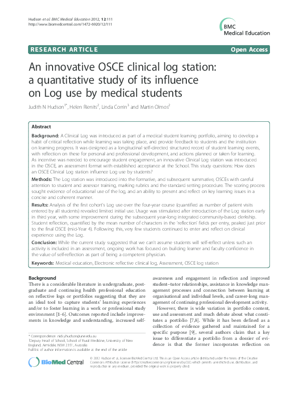 (PDF) An innovative OSCE clinical log station: a quantitative study of ...