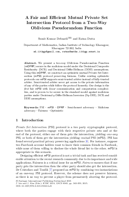 (PDF) A Fair and Efficient Mutual Private Set Intersection Protocol ...