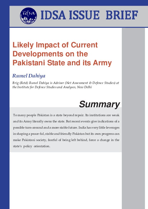 Likely Impact of Current Developments on the Pakistani State and its Army