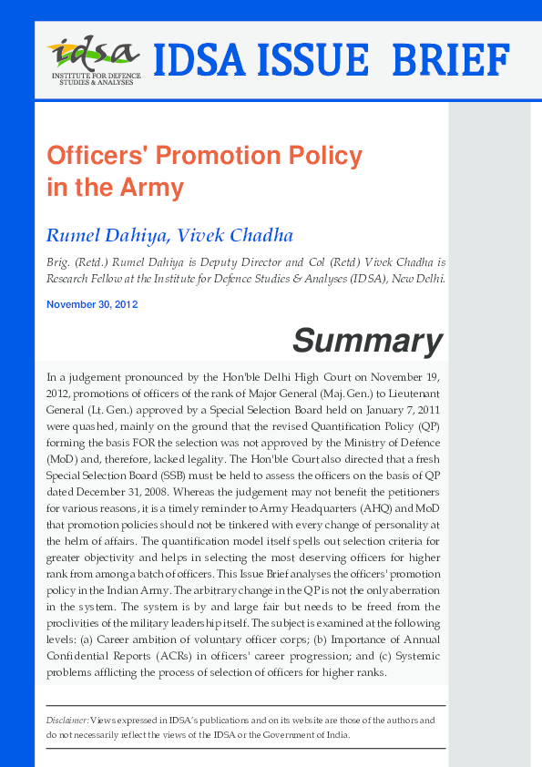 (PDF) Officers' Promotion Policy in the Army