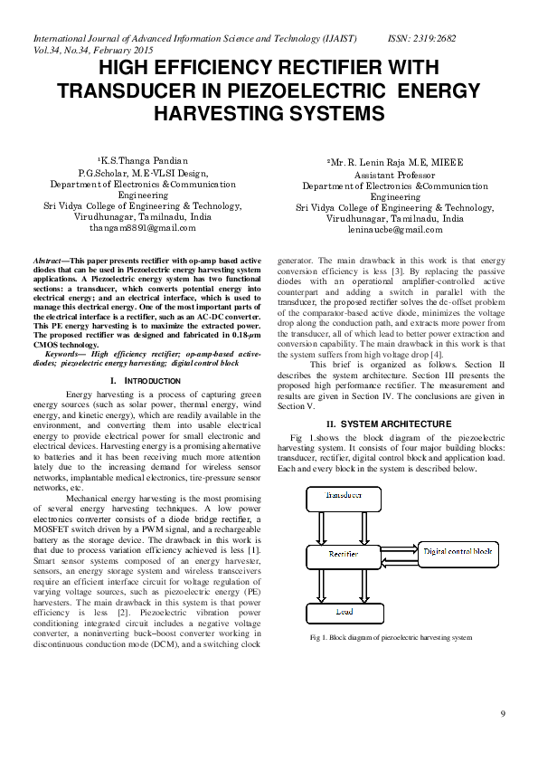(PDF) HIGH EFFICIENCY RECTIFIER WITH TRANSDUCER IN PIEZOELECTRIC ENERGY ...