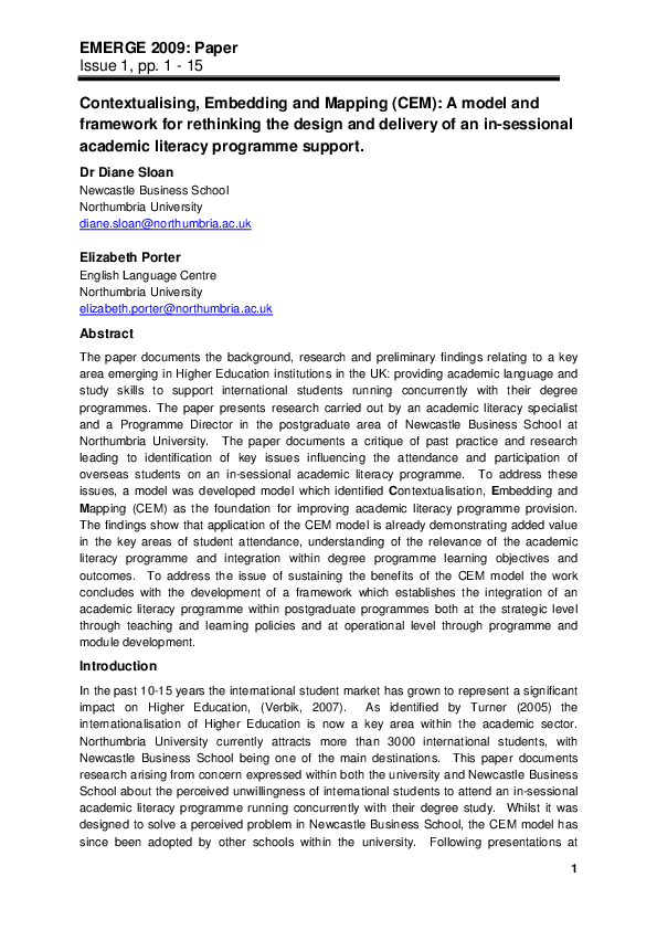 (PDF) Contextualising, Embedding and Mapping (CEM): A model and ...