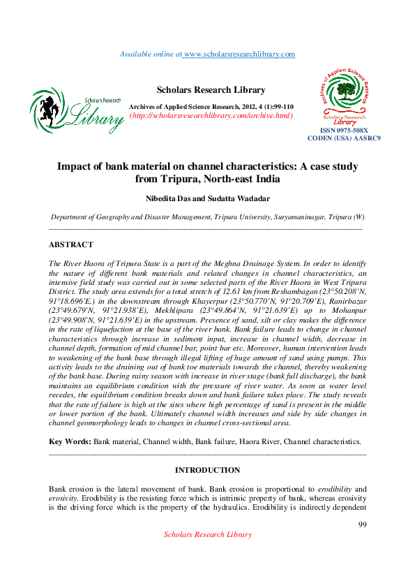 (PDF) Impact of bank material on channel characteristicsA case study