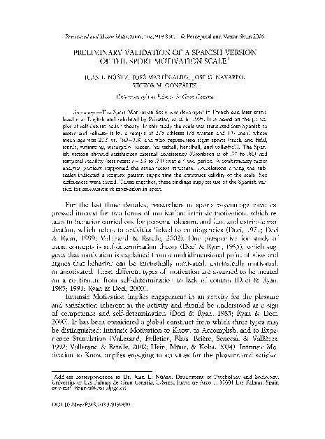 Preliminary validation of a Spanish version of the Sport Motivation Scale