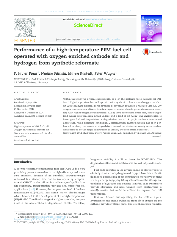 (PDF) Performance of a high-temperature PEM fuel cell operated with ...