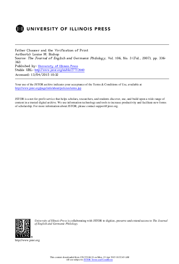 Father Chaucer and the Vivification of Print