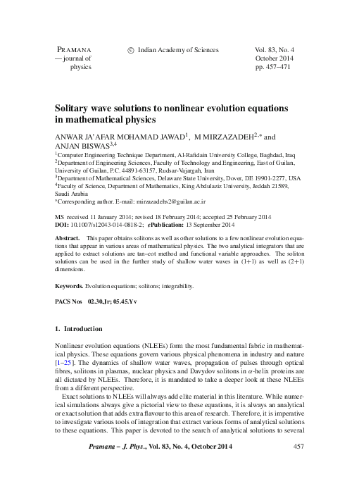 (PDF) Solitary wave solutions to nonlinear evolution equations in ...