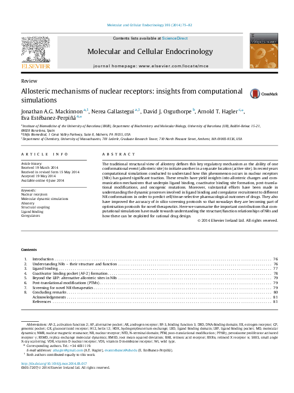(PDF) Allosteric mechanisms of nuclear receptors: insights from ...