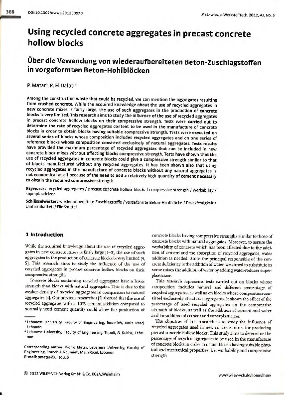 (PDF) Using recycled concrete aggregates in precast concrete hollow blocks