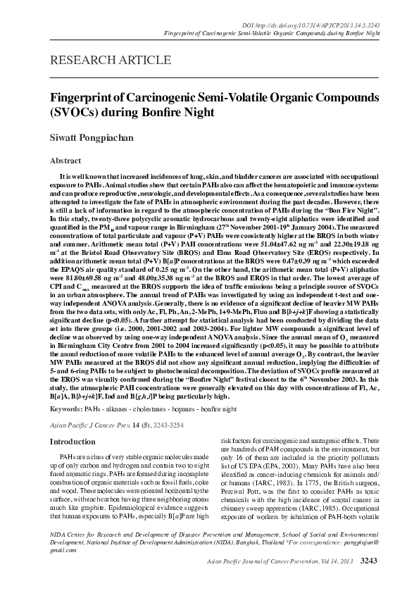 (PDF) Fingerprint of Carcinogenic SemiVolatile Organic Compounds