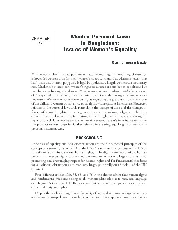 (PDF) Muslim Personal Laws in Bangladesh Issues of Women’s Equality