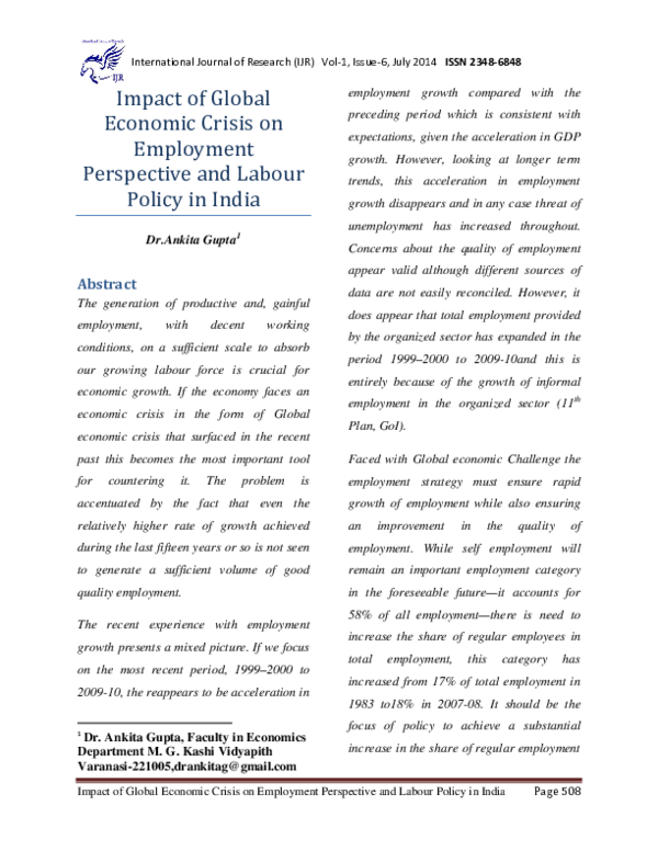 (PDF) Impact of Global Economic Crisis on Employment Perspective and ...