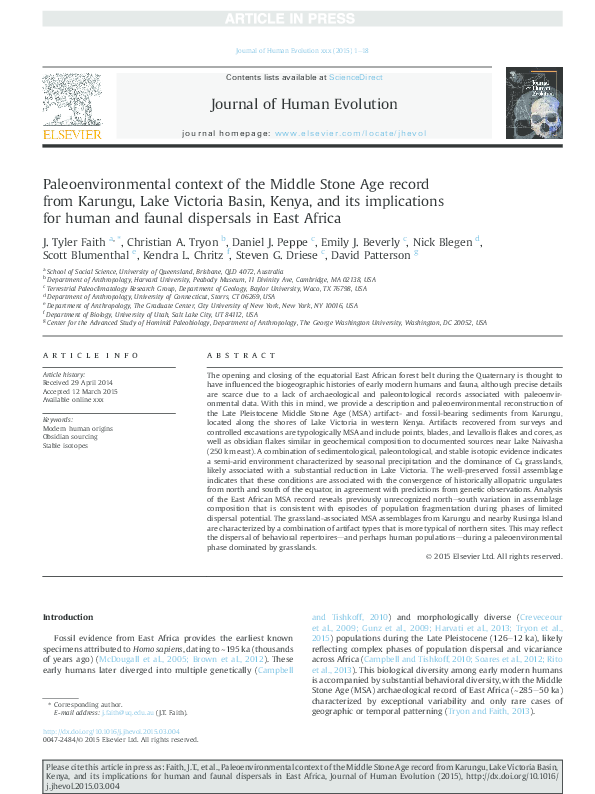 (PDF) Paleoenvironmental context of the Middle Stone Age record from ...
