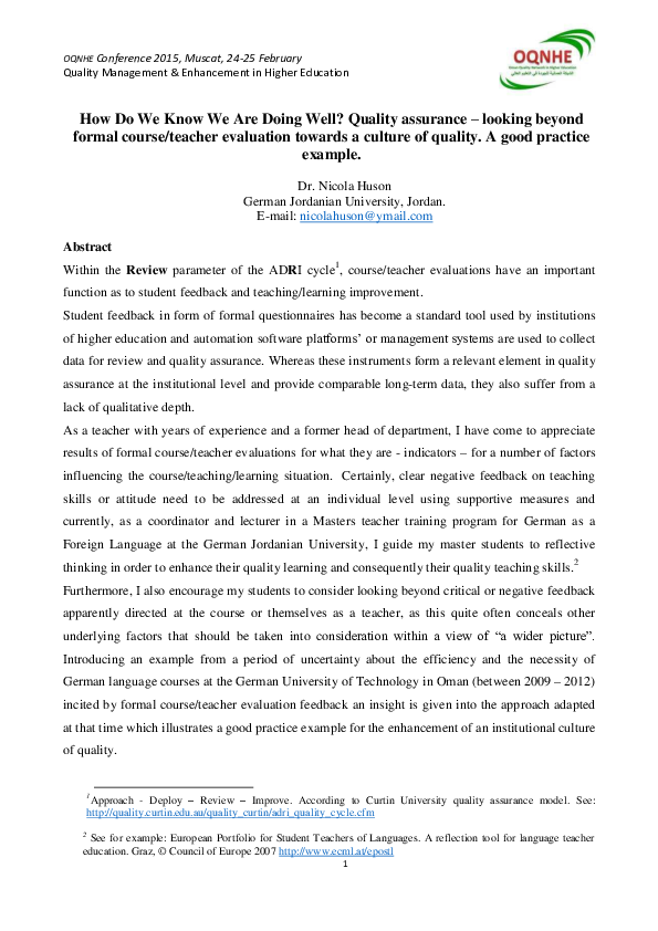 (PDF) How Do We Know We Are Doing Well? Quality Assurance - Looking ...
