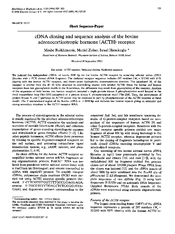 (PDF) cDNA cloning and sequence analysis of the bovine ...