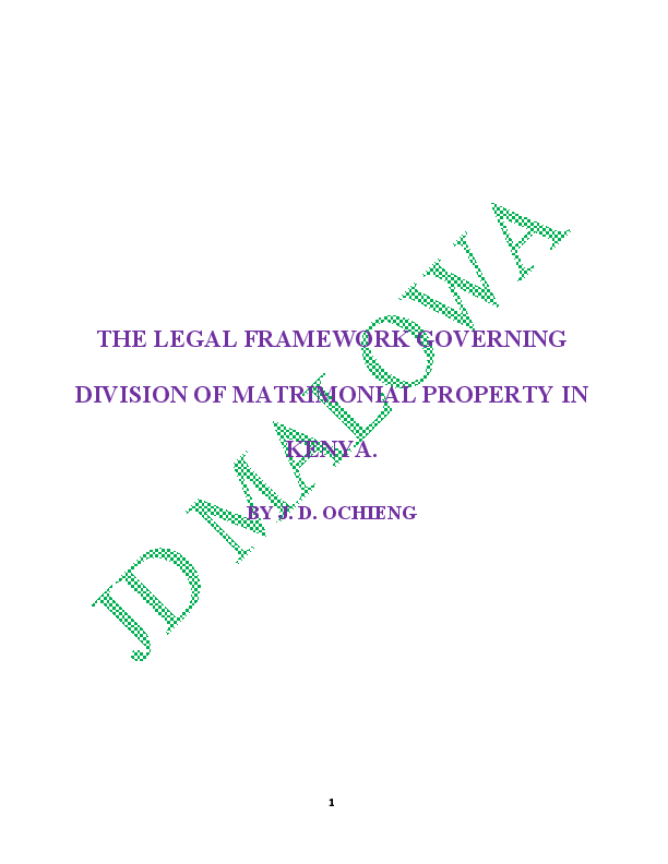 (PDF) THE LEGAL FRAMEWORK GOVERNING DIVISION OF MATRIMONIAL PROPERTY IN