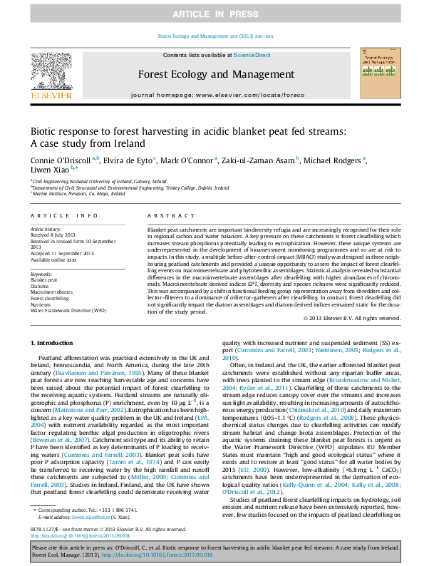 (PDF) Biotic response to forest harvesting in acidic blanket peat fed