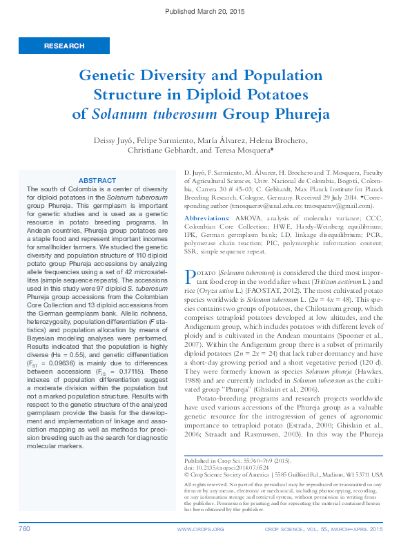 (PDF) Genetic Diversity and Population Structure in Diploid Potatoes of ...