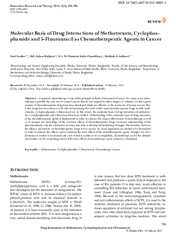 (PDF) Molecular Basis of Drug Interactions of Methotrexate ...