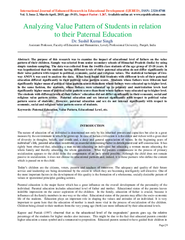 (PDF) Analyzing Value Pattern of Students in relation to their Paternal ...