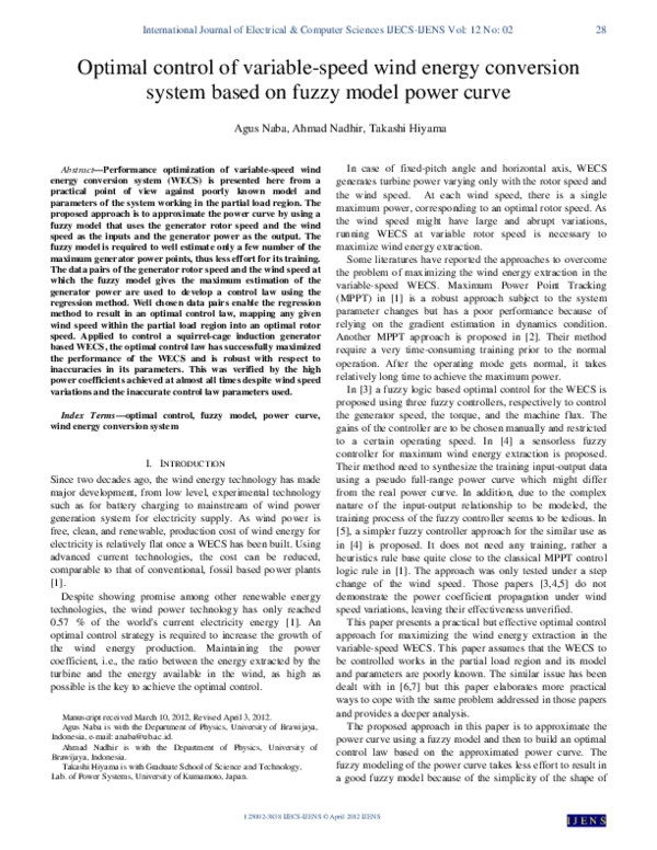 (PDF) Optimal control of variable speed wind energy conversion