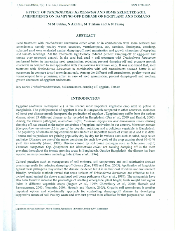 (PDF) Effect of Trichoderma harzianum and some selected soil amendments ...