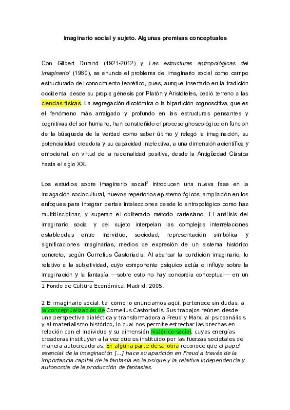 (DOC) Imaginario social y sujeto. Algunas premisas conceptuales