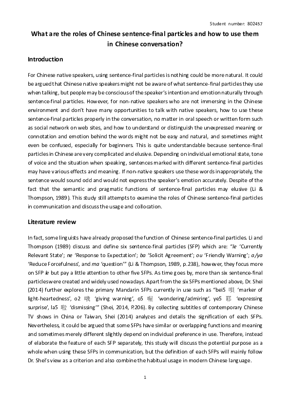 (PDF) What are the roles of Chinese sentence-final particles and how to ...