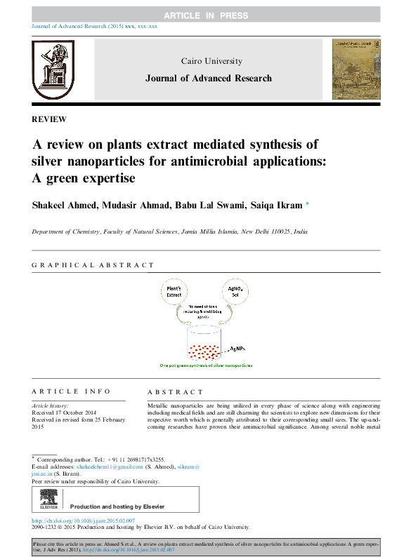(PDF) A Review on Plants Extract Mediated Synthesis of Silver ...
