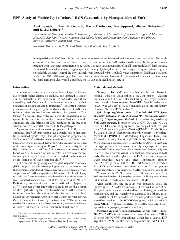 (PDF) EPR Study of Visible Light-Induced ROS Generation by ...