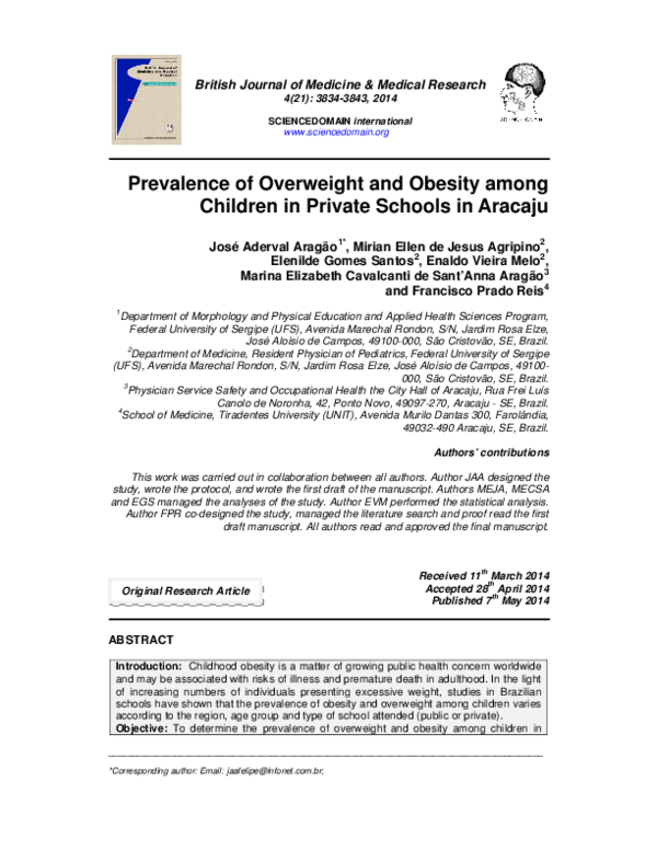 (PDF) Prevalence of Overweight and Obesity among Children in Private ...
