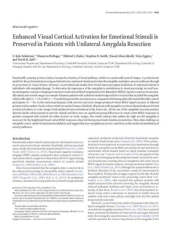 (PDF) Enhanced Visual Cortical Activation for Emotional Stimuli is ...