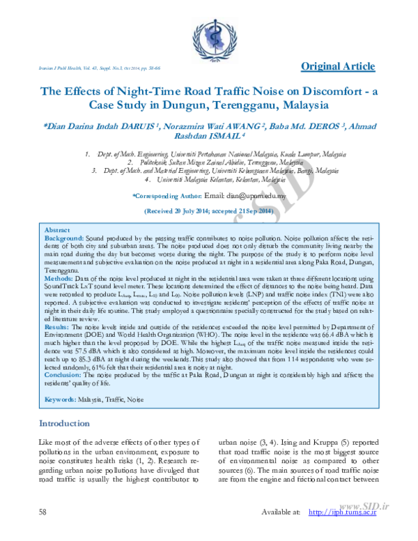 (PDF) The Effects of Night-Time Road Traffic Noise on Discomfort - a ...