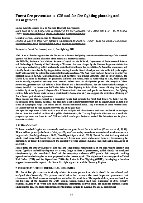 Pdf Forest Fire Prevention A Gis Tool For Fire Fighting Planning And