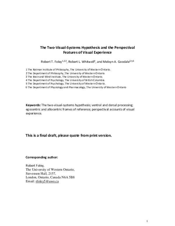 (PDF) The Two-Visual-Systems Hypothesis and the Perspectival Features ...