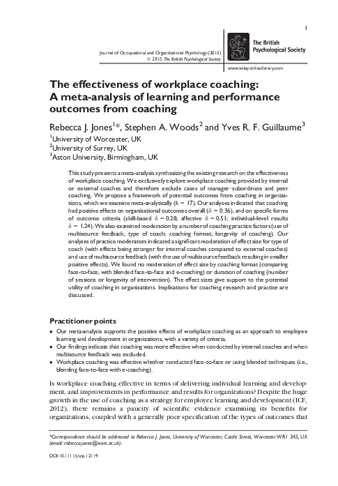 (PDF) The effectiveness of workplace coaching: A meta-analysis of ...