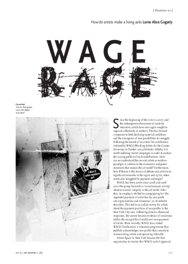 (PDF) Wage Rage How do artists make a living Larne Abse Gogarty Academia.edu