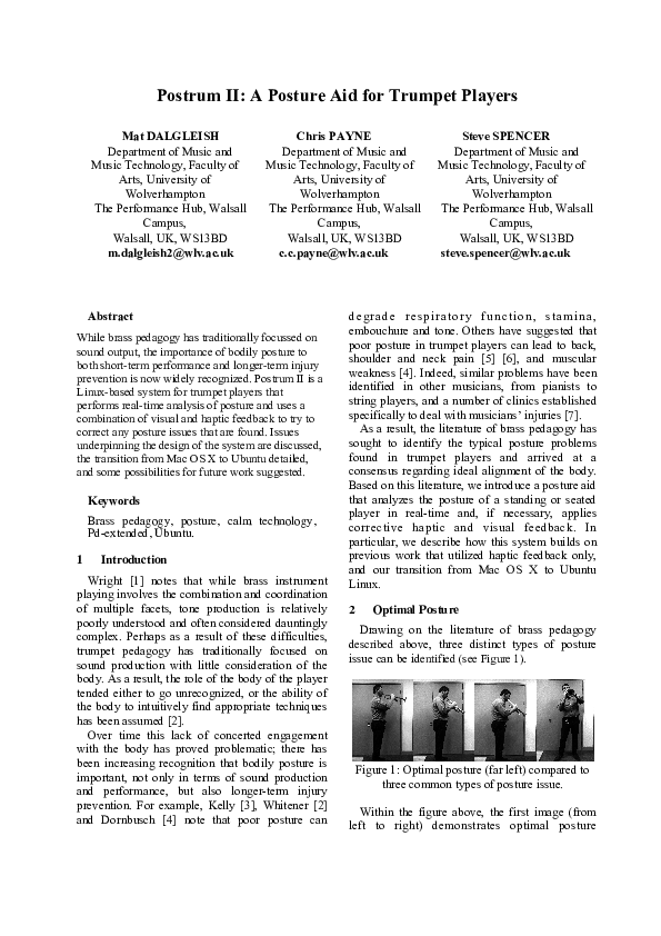 (PDF) Postrum II A Posture Aid for Trumpet Players mat dalgleish, Steve Spencer, and Chris