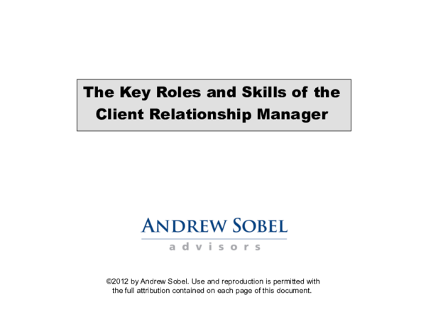 (PDF) The Key Roles and Skills of the Client Relationship Manager