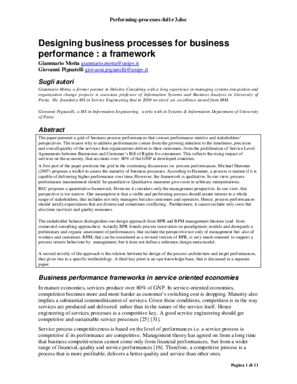 (PDF) Designing business processes for business performance: a framework