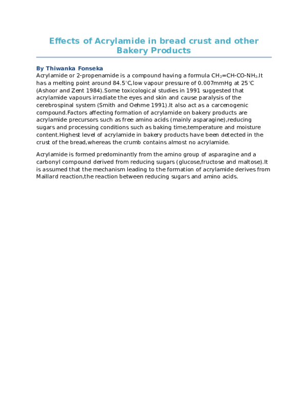 (DOC) Effects of Acrylamide in bread crust and other bakery products