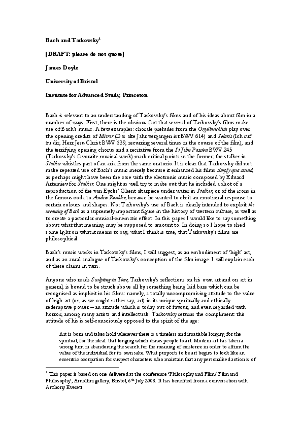 First page of “Bach and Tarkovsky”