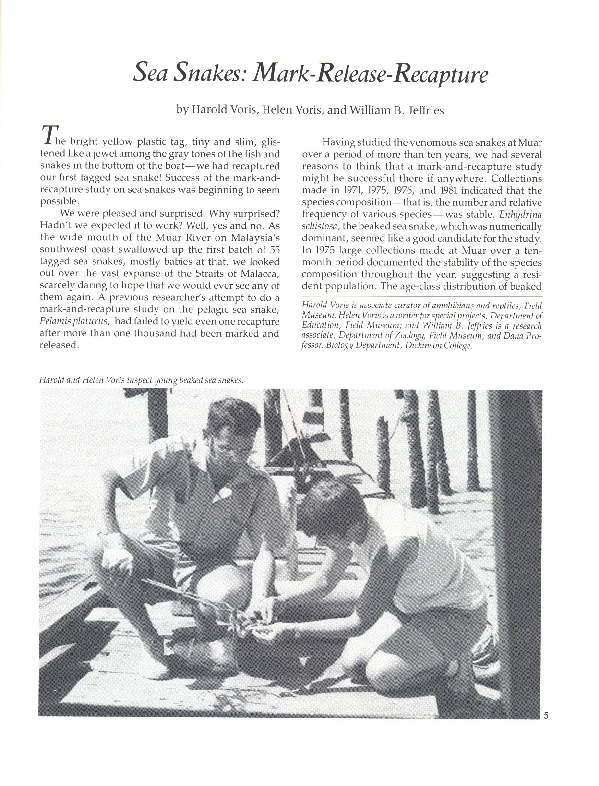(PDF) Sea snake research: Mark, release, recapture