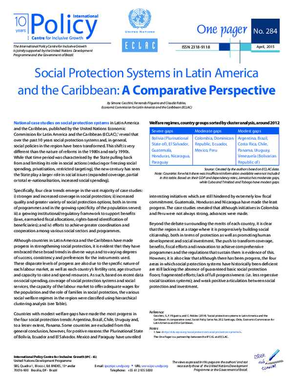 IPC-IG One Pager. Social Protection Systems in Latin America and the ...